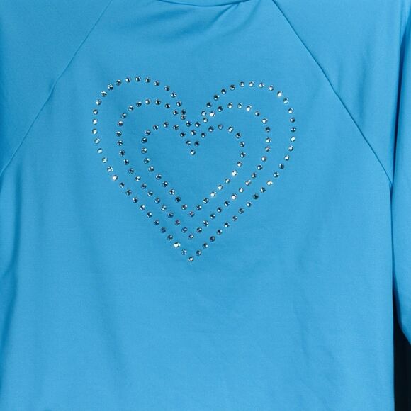 LoveShackFancy x Hurley Blue Rhinestone Heart Long Sleeve Rash Guard Top Size S - Picture 5 of 11
